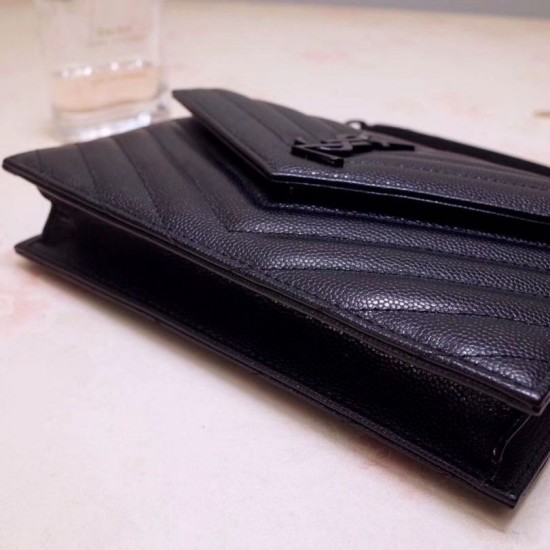 Migliore Repliche Portafoglio a catena Envelope YSL Saint Laurent WOC Tutto nero Economiche Outlet Online