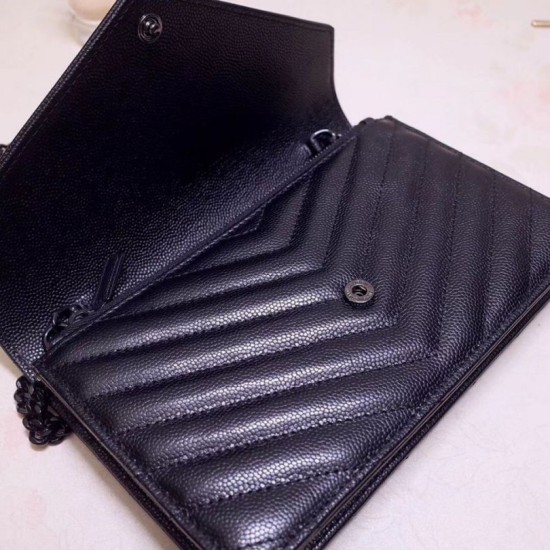 Migliore Repliche Portafoglio a catena Envelope YSL Saint Laurent WOC Tutto nero Economiche Outlet Online