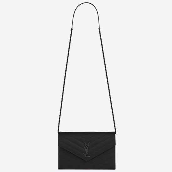Migliore Repliche Portafoglio a catena Envelope YSL Saint Laurent WOC Tutto nero Economiche Outlet Online