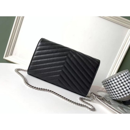 Perfette Qualità Repliche Portafoglio YSL Saint Laurent WOC Monogram Chain Noir Imitazione