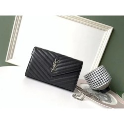 Perfette Qualità Repliche Portafoglio YSL Saint Laurent WOC Monogram Chain Noir Imitazione