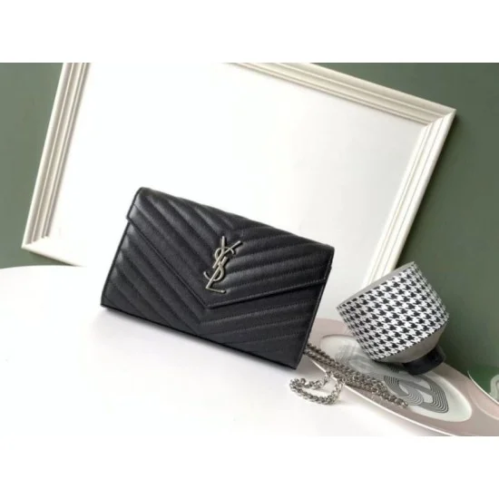 Perfette Qualità Repliche Portafoglio YSL Saint Laurent WOC Monogram Chain Noir Imitazione