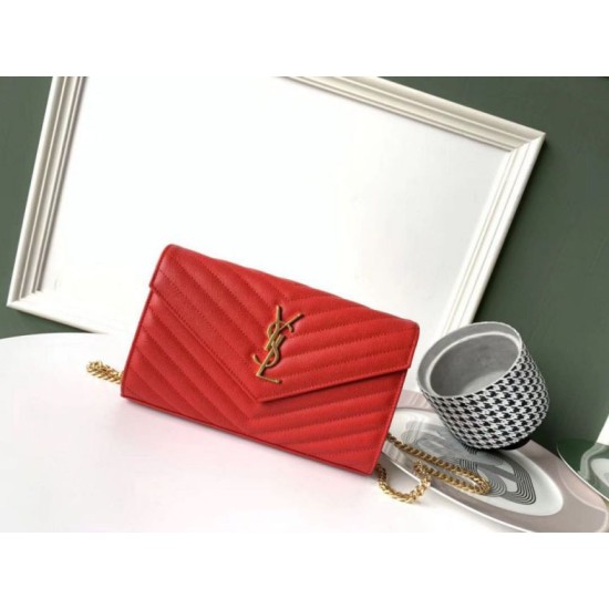 Perfette Qualità Repliche Portafoglio YSL Saint Laurent WOC Monogram Chain Rosso Imitazione