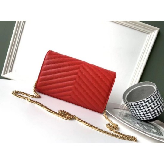 Perfette Qualità Repliche Portafoglio YSL Saint Laurent WOC Monogram Chain Rosso Imitazione