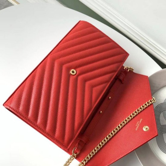 Perfette Qualità Repliche Portafoglio YSL Saint Laurent WOC Monogram Chain Rosso Imitazione