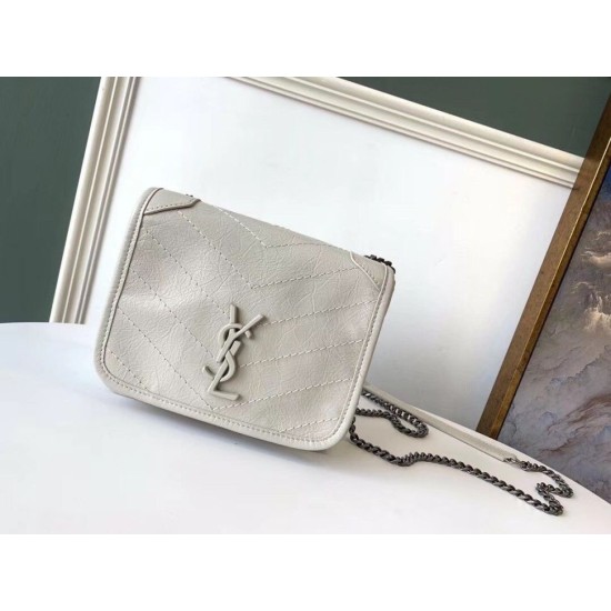 Miglior Falso Portafoglio a catena Niki YSL Saint Laurent WOC Bianco Crinkled Economiche Premium