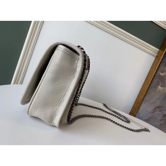 Miglior Falso Portafoglio a catena Niki YSL Saint Laurent WOC Bianco Crinkled Economiche Premium