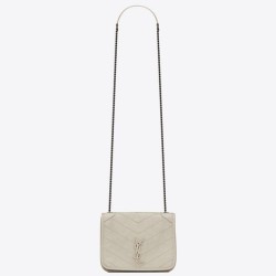 Miglior Falso Portafoglio a catena Niki YSL Saint Laurent WOC Bianco Crinkled Economiche Premium