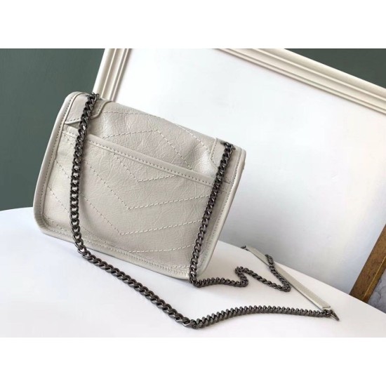 Miglior Falso Portafoglio a catena Niki YSL Saint Laurent WOC Bianco Crinkled Economiche Premium