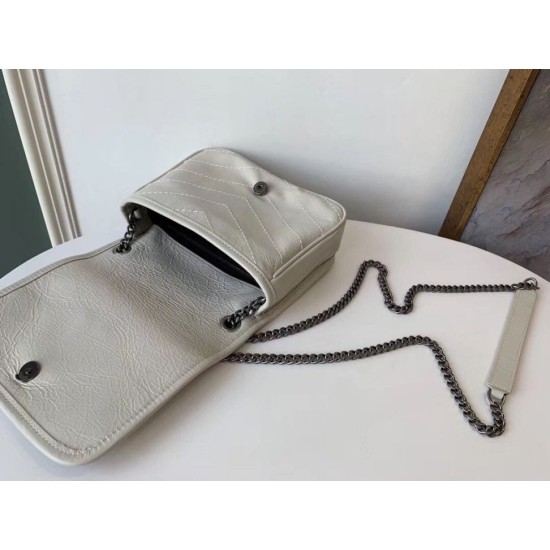 Miglior Falso Portafoglio a catena Niki YSL Saint Laurent WOC Bianco Crinkled Economiche Premium