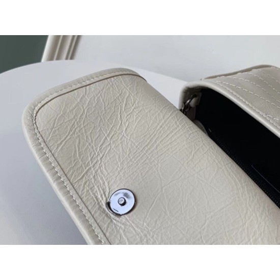 Miglior Falso Portafoglio a catena Niki YSL Saint Laurent WOC Bianco Crinkled Economiche Premium