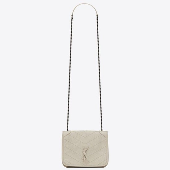 Miglior Falso Portafoglio a catena Niki YSL Saint Laurent WOC Bianco Crinkled Economiche Premium