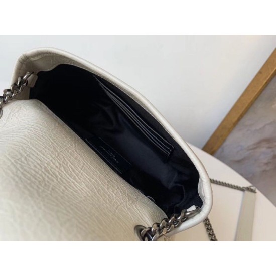 Miglior Falso Portafoglio a catena Niki YSL Saint Laurent WOC Bianco Crinkled Economiche Premium