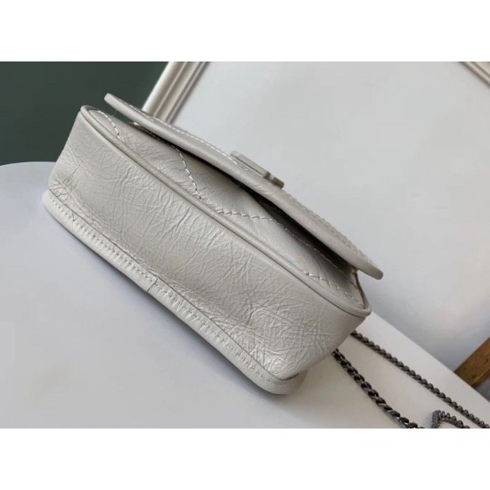 Miglior Falso Portafoglio a catena Niki YSL Saint Laurent WOC Bianco Crinkled Economiche Premium