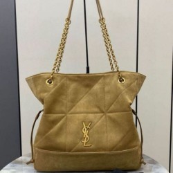 Replica perfetta Borsa shopping YSL Saint Laurent Jamie 4.3 Pochon grande foglia oro camoscio marrone Imitazione Outlet Online