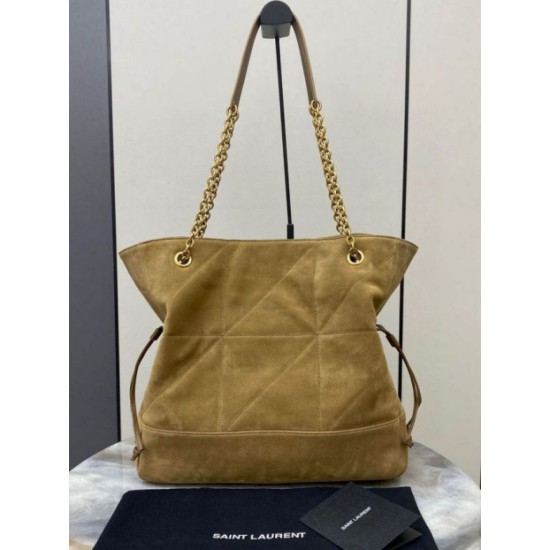 Replica perfetta Borsa shopping YSL Saint Laurent Jamie 4.3 Pochon grande foglia oro camoscio marrone Imitazione Outlet Online
