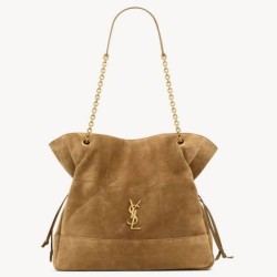 Replica perfetta Borsa shopping YSL Saint Laurent Jamie 4.3 Pochon grande foglia oro camoscio marrone Imitazione Outlet Online