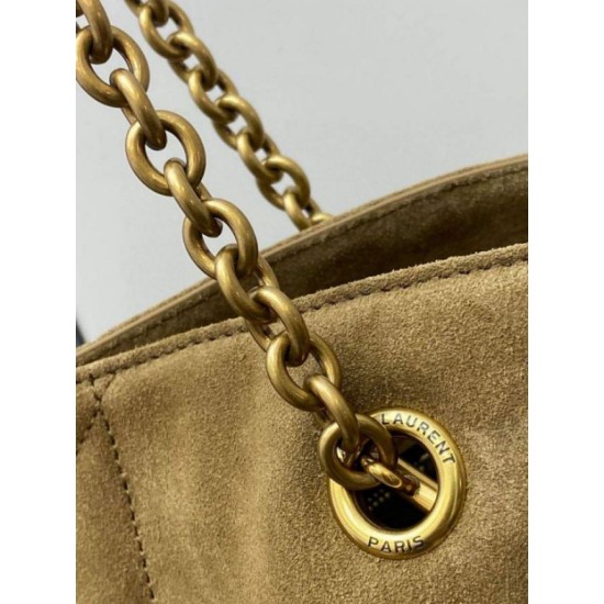 Replica perfetta Borsa shopping YSL Saint Laurent Jamie 4.3 Pochon grande foglia oro camoscio marrone Imitazione Outlet Online