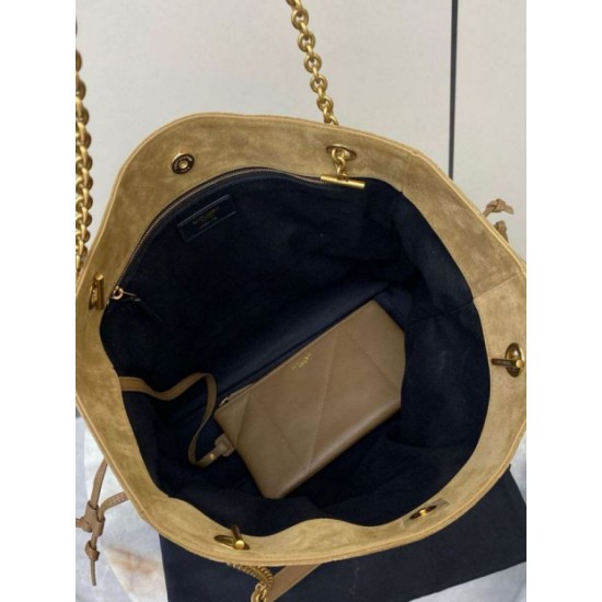 Replica perfetta Borsa shopping YSL Saint Laurent Jamie 4.3 Pochon grande foglia oro camoscio marrone Imitazione Outlet Online