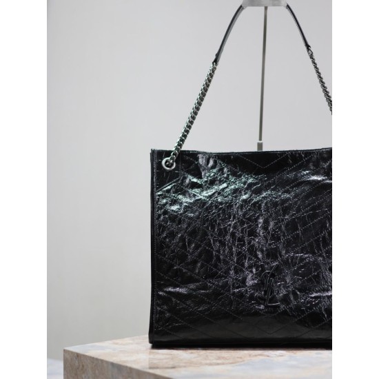 Migliore Repliche Borsa shopping grande vintage stropicciata YSL Saint Laurent Niki Nero Economiche Outlet Online