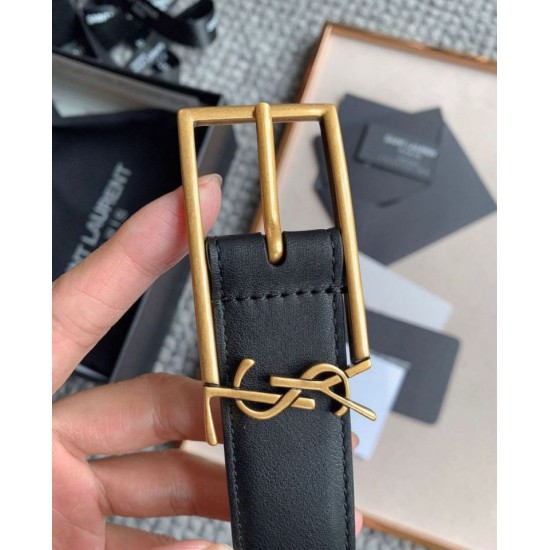 Miglior Falso Cintura YSL Saint Laurent New Cassandre Buckle 30MM Nero Economiche Premium