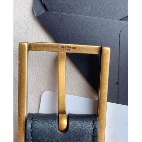 Miglior Falso Cintura YSL Saint Laurent New Cassandre Buckle 30MM Nero Economiche Premium