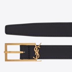 Miglior Falso Cintura YSL Saint Laurent New Cassandre Buckle 30MM Nero Economiche Premium