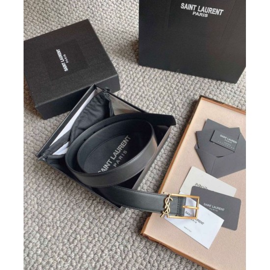Miglior Falso Cintura YSL Saint Laurent New Cassandre Buckle 30MM Nero Economiche Premium