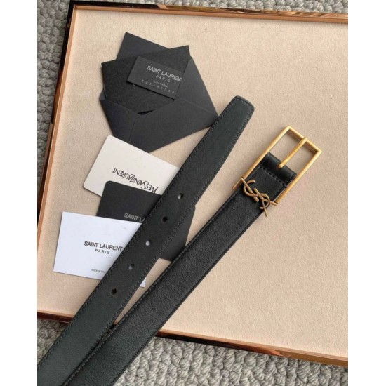 Miglior Falso Cintura YSL Saint Laurent New Cassandre Buckle 30MM Nero Economiche Premium