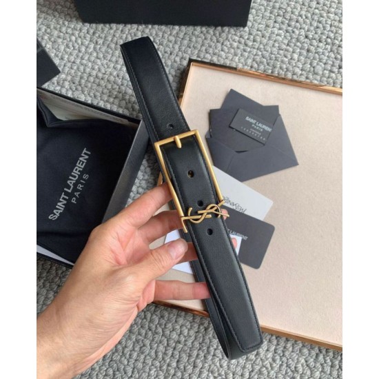 Miglior Falso Cintura YSL Saint Laurent New Cassandre Buckle 30MM Nero Economiche Premium
