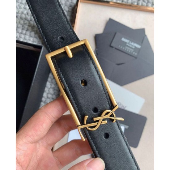 Miglior Falso Cintura YSL Saint Laurent New Cassandre Buckle 30MM Nero Economiche Premium