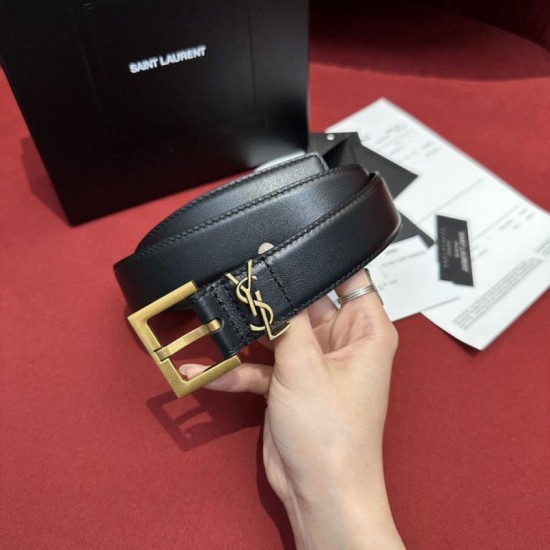 Miglior Falso Cintura YSL Saint Laurent Cassandre Square Buckle 20MM Nero Economiche Premium