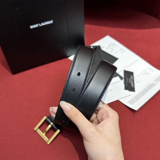 Miglior Falso Cintura YSL Saint Laurent Cassandre Square Buckle 20MM Nero Economiche Premium