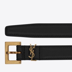 Miglior Falso Cintura YSL Saint Laurent Cassandre Square Buckle 20MM Nero Economiche Premium