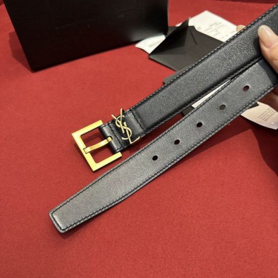 Miglior Falso Cintura YSL Saint Laurent Cassandre Square Buckle 20MM Nero Economiche Premium