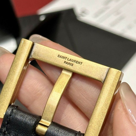 Miglior Falso Cintura YSL Saint Laurent Cassandre Square Buckle 20MM Nero Economiche Premium