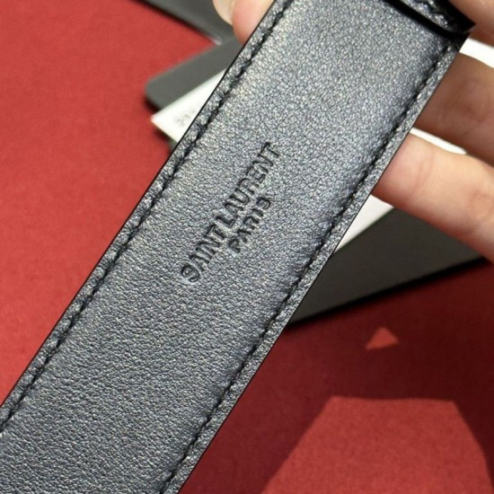 Miglior Falso Cintura YSL Saint Laurent Cassandre Square Buckle 20MM Nero Economiche Premium