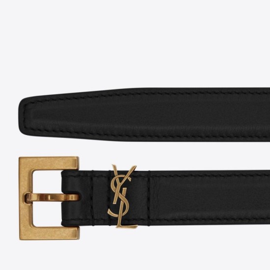 Miglior Falso Cintura YSL Saint Laurent Cassandre Square Buckle 20MM Nero Economiche Premium