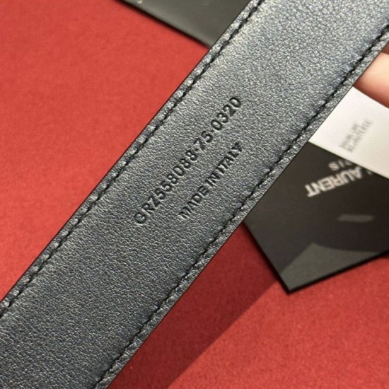 Miglior Falso Cintura YSL Saint Laurent Cassandre Square Buckle 20MM Nero Economiche Premium