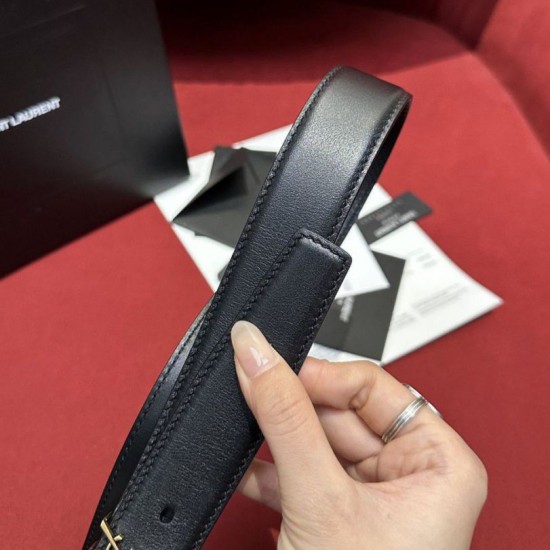 Miglior Falso Cintura YSL Saint Laurent Cassandre Square Buckle 20MM Nero Economiche Premium