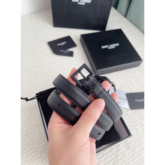 Perfette Qualità Repliche Cintura YSL Saint Laurent Cassandre Square Buckle 20MM Tutto Nero Imitazione
