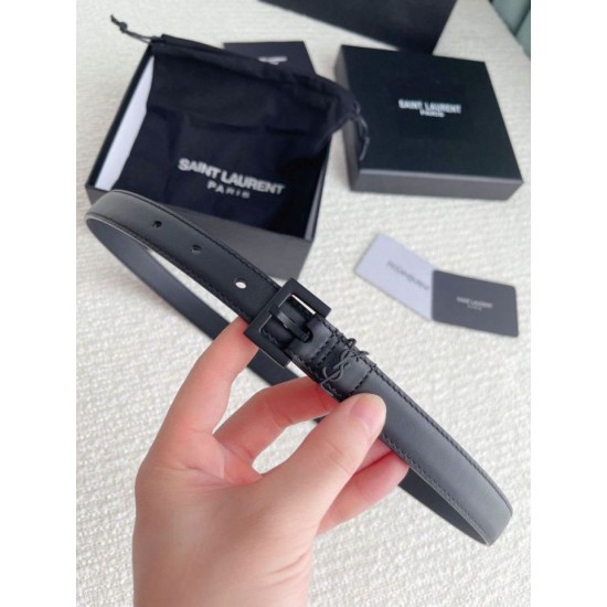 Perfette Qualità Repliche Cintura YSL Saint Laurent Cassandre Square Buckle 20MM Tutto Nero Imitazione
