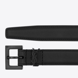 Perfette Qualità Repliche Cintura YSL Saint Laurent Cassandre Square Buckle 20MM Tutto Nero Imitazione