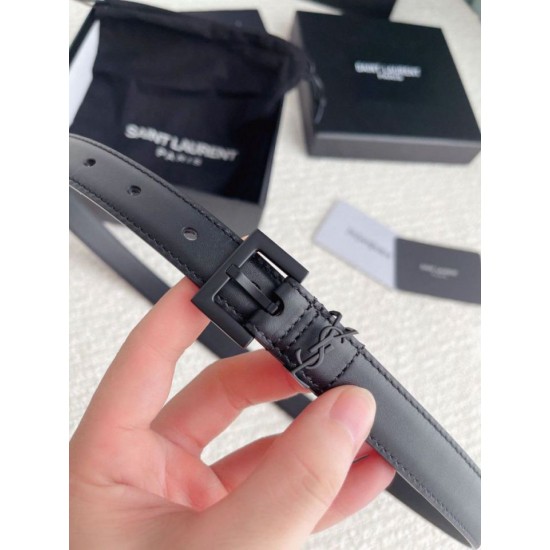 Perfette Qualità Repliche Cintura YSL Saint Laurent Cassandre Square Buckle 20MM Tutto Nero Imitazione