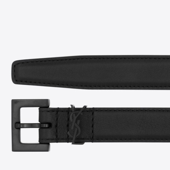 Perfette Qualità Repliche Cintura YSL Saint Laurent Cassandre Square Buckle 20MM Tutto Nero Imitazione