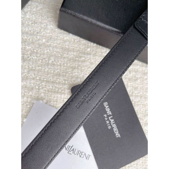Perfette Qualità Repliche Cintura YSL Saint Laurent Cassandre Square Buckle 20MM Tutto Nero Imitazione