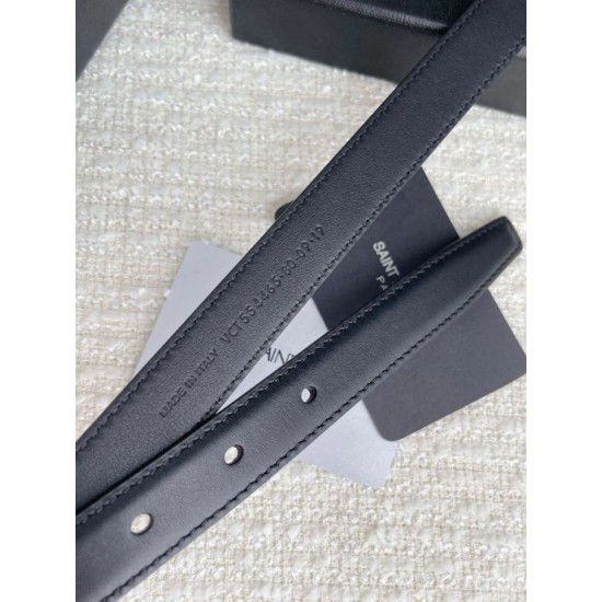 Perfette Qualità Repliche Cintura YSL Saint Laurent Cassandre Square Buckle 20MM Tutto Nero Imitazione