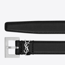 Replica perfetta Cintura YSL Saint Laurent Cassandre Square Buckle 20MM Nero Imitazione Outlet Online