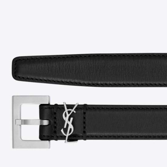 Replica perfetta Cintura YSL Saint Laurent Cassandre Square Buckle 20MM Nero Imitazione Outlet Online