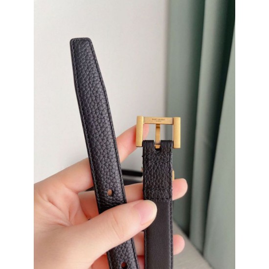 Replica perfetta Cintura YSL Saint Laurent Cassandre Square Buckle 20MM Nero Imitazione Outlet Online